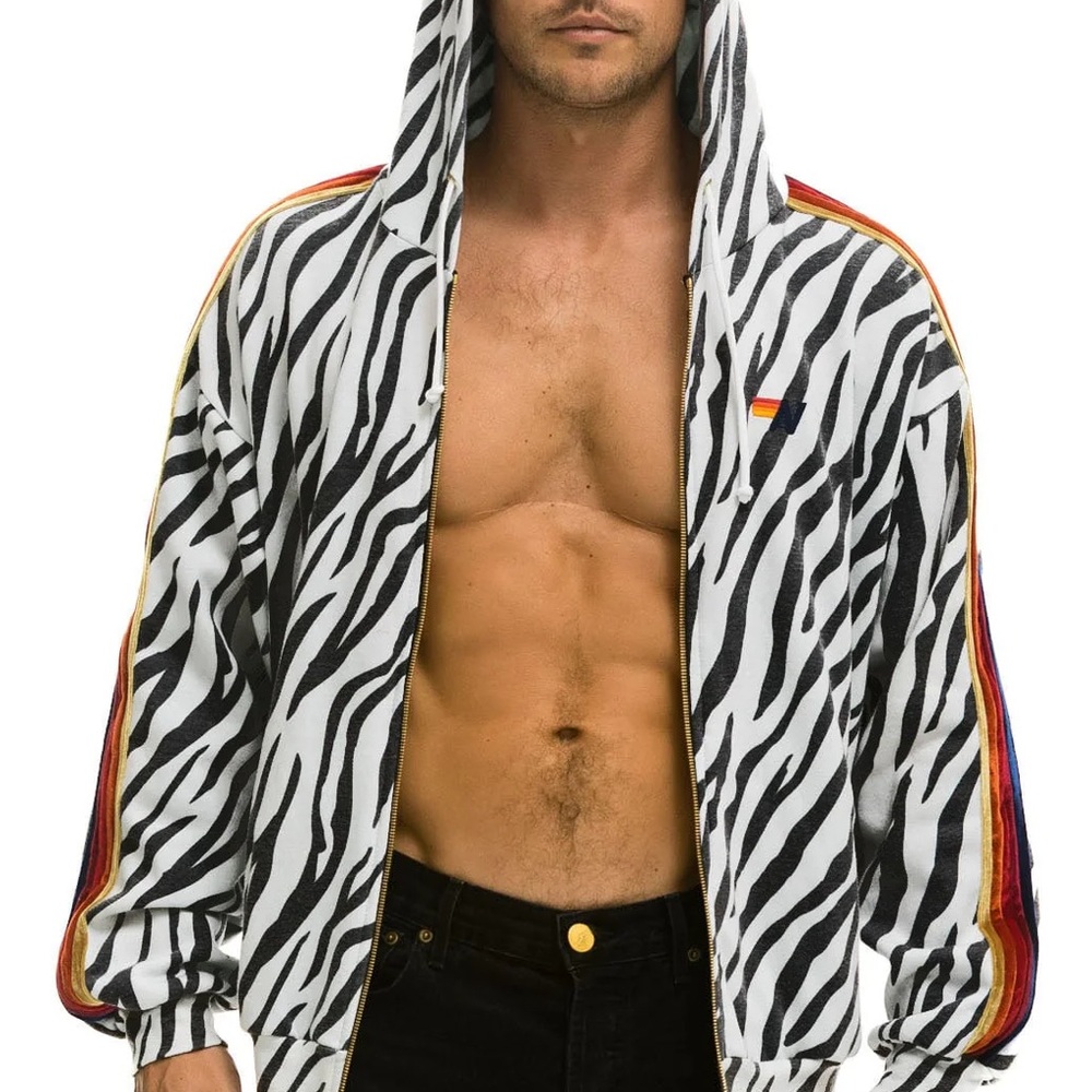 AVIATOR NATION $196 CLASSIC RELAXED ZIP HOODIE WITH POCKETS ZEBRA - Picture 6 of 8